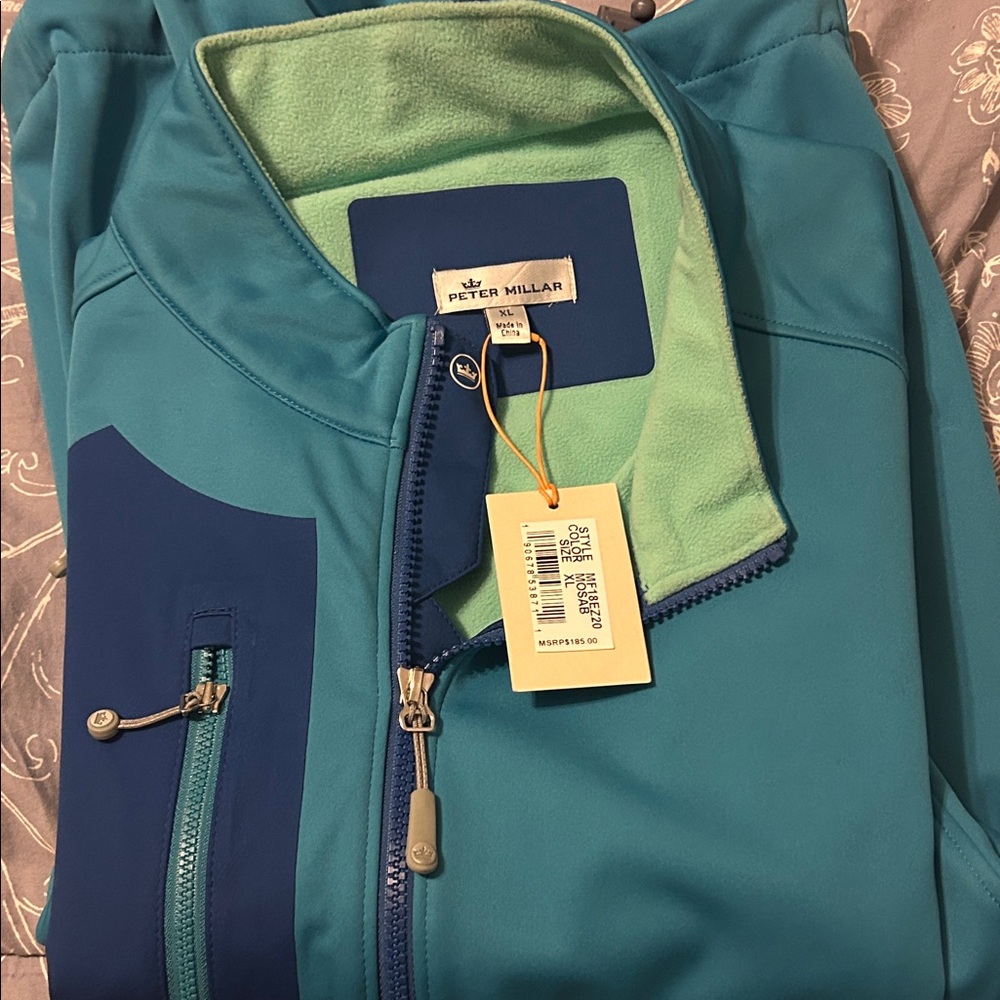 Peter Millar Aqua and Navy Zip-Up Jacket